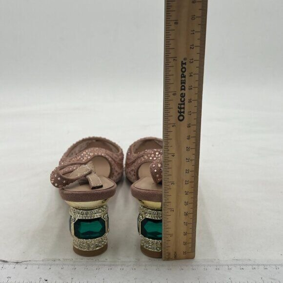 Women Pointed Toe Slingback Wedding Pumps Chunky Low Heel Rhinestone Sandals - Picture 5 of 8